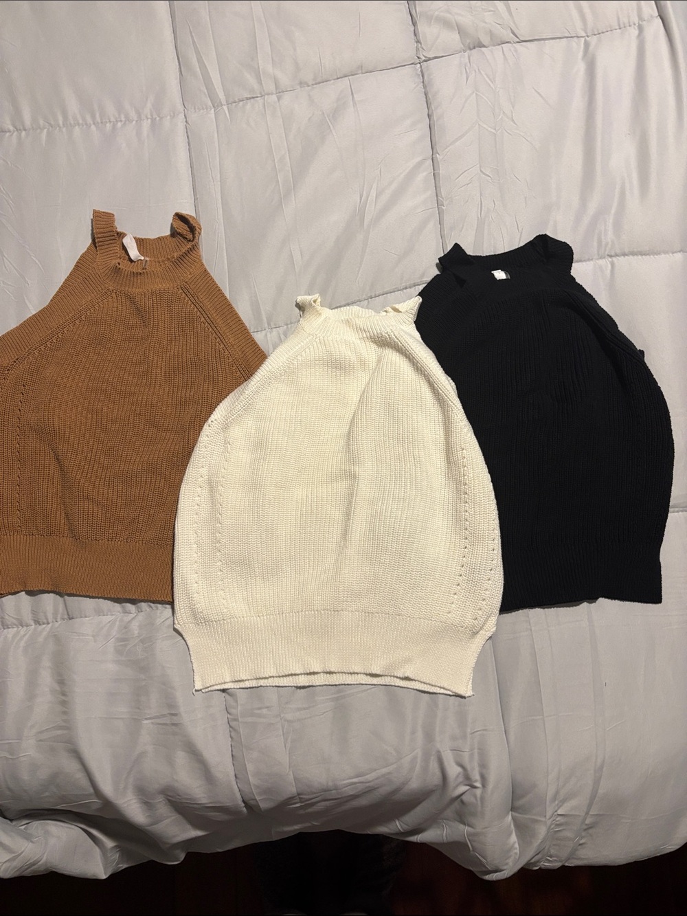 glam Ribbed Halter Tank Tops in Black, Ivory, and Brown